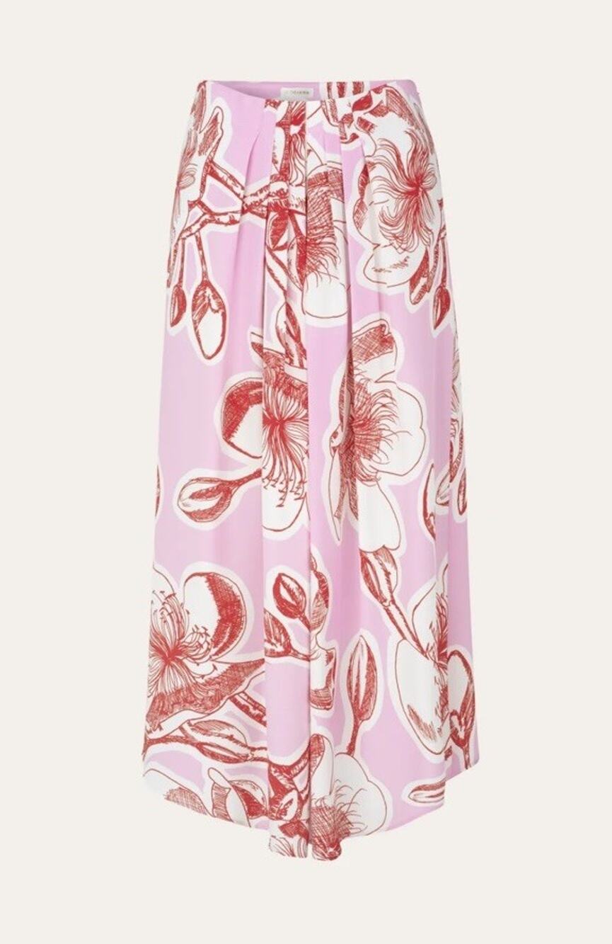 Stine Goya Pink Floral 100% Silk Pleated Midi Skirt M US 6